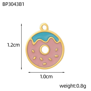 Detail of pink and blue enamel donut charm with 1.2cm height and 1.0cm width dimensions