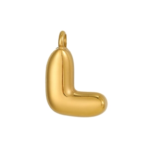 Polished golden stainless steel 3D bubble letter L pendant with mirror finish
