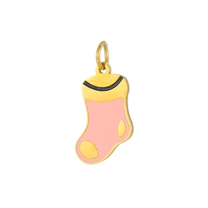 Christmas stocking pendant in gold metal with pink and yellow enamel for DIY jewelry