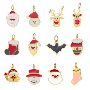 Stainless Steel Christmas Enamel Pendants Santa Claus Elk Snowman Shaped Jewelry Charms For Manual DIY Accessories