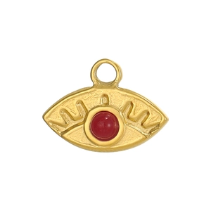 Goldener Evil Eye Anhänger aus Edelstahl mit rotem Edelstein und gewellter Textur