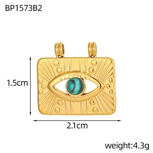 Detaillierte Größentabelle für den Evil-Eye-Anhänger mit grünem Stein und Goldmuster
