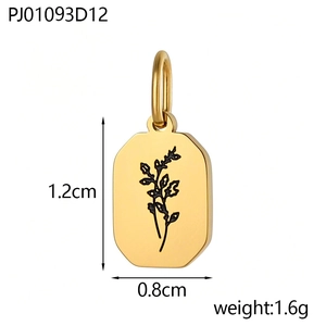 Detail van de gouden rechthoekige bloemenhanger met afmetingen 1,2 cm bij 0,8 cm