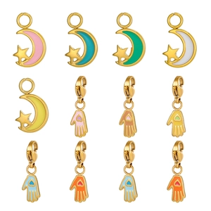 Stainless Steel Enamel Drip Oil Star Moon Hamsa Hand Pendant Charms With Lobster Clasp DIY Jewelry Making Accessory For Women