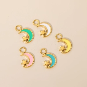 Star and moon enamel charms set in five colors with lobster clasp for jewelry making