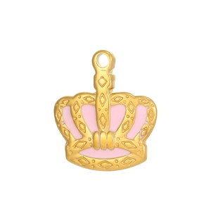Goldener Kronenanhänger mit rosa Emaille für DIY-Schmuck und Armbänder