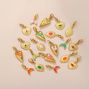 Golden stainless steel enamel evil eye charms with lobster clasps in various shapes