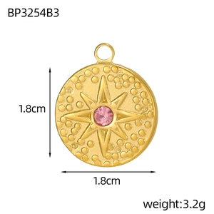 Detail of 1.8cm gold stainless steel tarot star pendant with pink cubic zirconia