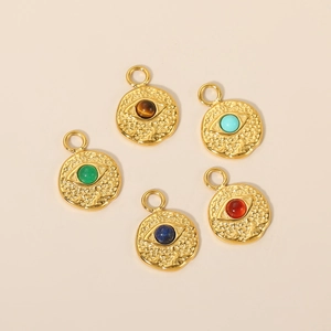 Bohemian stainless steel Evil Eye pendants with colorful natural stone inlays in 5 variants