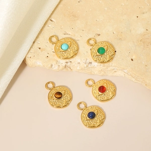 Vintage stainless steel evil eye charms with colorful natural stones and bow details