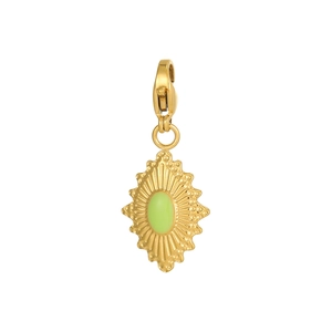 Gold geometric devil eye pendant with light green enamel and lobster clasp
