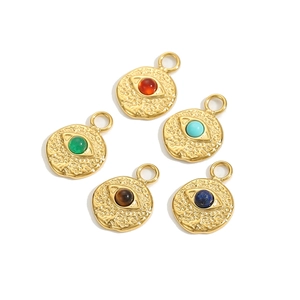 Set of five Evil Eye charms in hammered gold stainless steel with natural stones