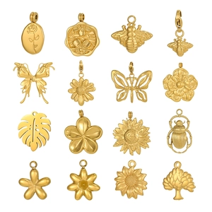 French Elegant Stainless Steel Vacuum Gold Plated Butterfly Bee Flower DIY Pendants Vintage Fashion Jewelry Making Charms