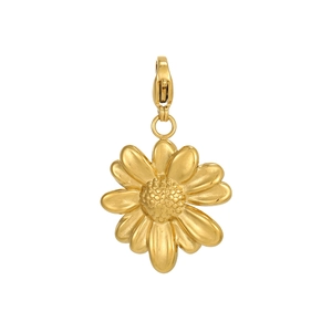 Polished golden daisy charm pendant with detailed embossed petals and lobster clasp