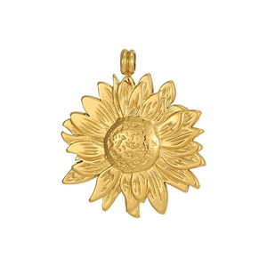 Detailed close-up of a golden sunflower pendant charm with intricate petal texture