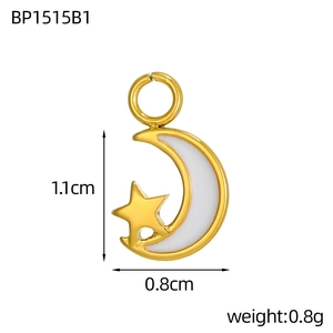 Detail view of gold star moon pendant measuring 1.1cm by 0.8cm for DIY jewelry making