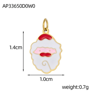 Cute red and white enamel Santa Claus charm with golden metal frame for DIY jewelry