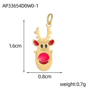 Macro view of a 1.6cm Christmas reindeer charm with red enamel and gold finish