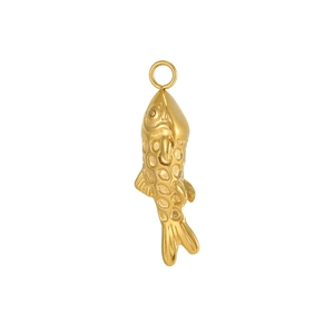 Macro shot of gold goldfish pendant featuring hollow scales and detailed fins for jewelry DIY
