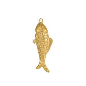 Detailed macro view of a gold-plated koi fish pendant with intricate scale textures