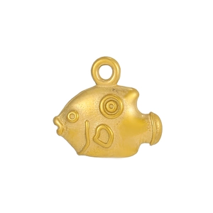 Detailed macro view of a gold fish pendant with a matte finish and engraved textures