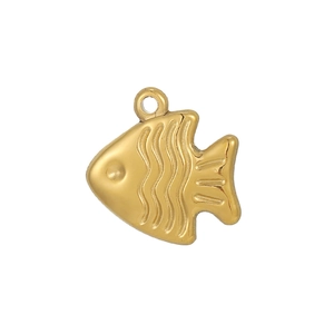 Golden sea fish pendant accessory for DIY necklaces with embossed wave texture