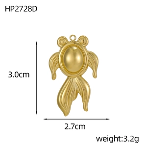 Detailed view of goldfish pendant showing measurements 3.0cm height and 2.7cm width