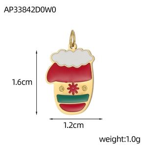 Detail of DIY Christmas glove charm with red enamel and gold-plated base, 1.6cm height