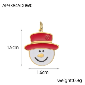 Detail showing enamel snowman pendant dimensions 1.5cm by 1.6cm with 0.9g weight