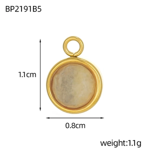 Detailed size specifications of the round turquoise gold pendant measuring 1.1cm by 0.8cm