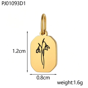 Gepolijste gouden rechthoekige hanger 1,2x0,8cm met gravure van lelietjes-van-dalen