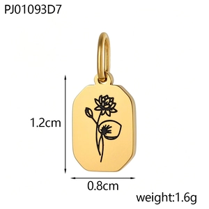 Gouden achthoekige hanger met zwarte lotusbloem gravure voor DIY sieraden