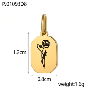 Gouden rechthoekige bloem hanger van roestvrij staal met 1,2 cm hoogte en 0,8 cm breedte