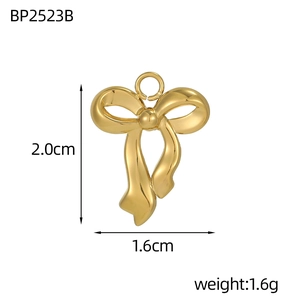 Detailed size view of gold bow pendant 2.0cm x 1.6cm for DIY jewelry making