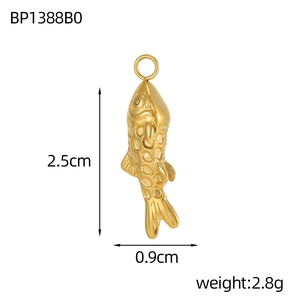 Detail view of gold koi fish pendant showing 2.5cm size and textured scale design