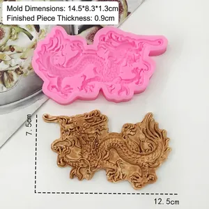Chinese dragon silicone mold for New Year cake decorating with detailed relief pattern