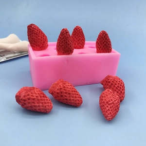 8-cavity pink strawberry silicone mold for realistic candles and chocolate soap making