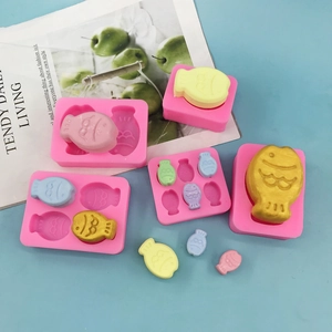 Pink cartoon fish silicone mold set for DIY chocolate and creative baking tools