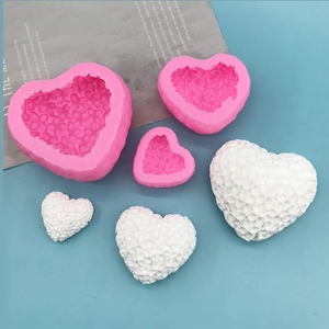 3-piece set of heart-shaped floral silicone molds for candle and soap making