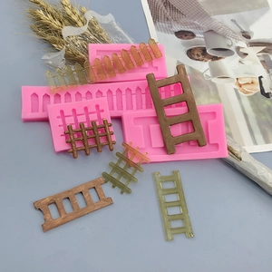Pink silicone ladder and fence molds for cake decorating and chocolate crafting set