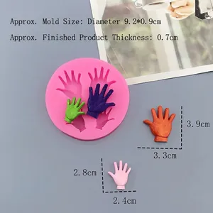 Pink silicone palm hand mold for fondant and chocolate cake decoration with dimensions