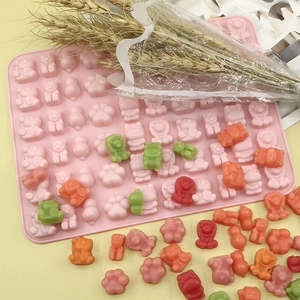 Animal Silicone Gummy Mold Bear Lion Cat Paw Lucky Cat Shape DIY Chocolate Candy Baking Tool Heat Resistant Pink Mold
