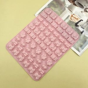 Pink silicone mold with cute bear and lion shapes for DIY candy and chocolate crafts