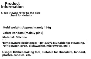 Detailed specifications for silicone rabbit mold showing size and 174g weight data