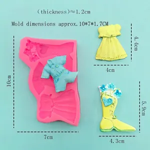 Moule en silicone rose pour décors de gâteaux fondant motifs robe, tenue et bottes