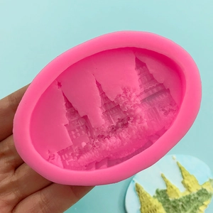 Pink silicone mold with classic castle textures for baking and handmade soap crafts