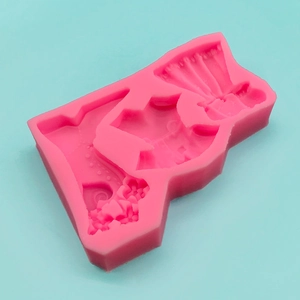 Moule en silicone rose pour fondant avec motifs de robes et détails floraux