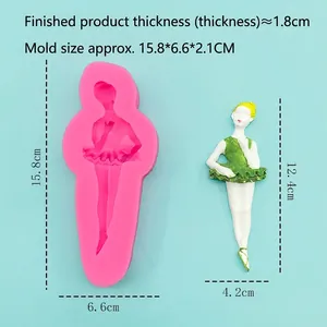 Pink silicone ballerina mold with measurements for cake fondant and chocolate crafting