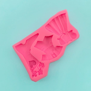 Moule en silicone rose avec robe vintage, corset et bottes pour décoration de gâteaux