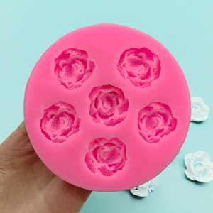 Pink silicone 6-cavity rose flower mold for DIY soap, chocolate, and resin crafts